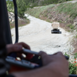 Dumper cingolato radiocomandato in azione in un cantiere edile